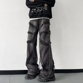 Voguable Y2K Punk Black American Street Rock Retro High Waist Oversized Jeans Raw Edge Washed Darkwear Wide Leg Trousers Men